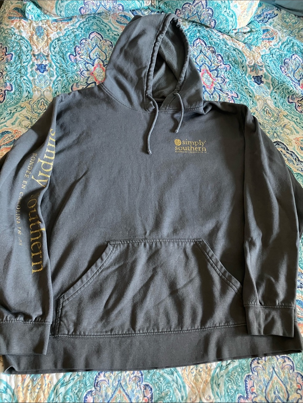 Simply Southern Charcoal Hoodie with Gold Logo